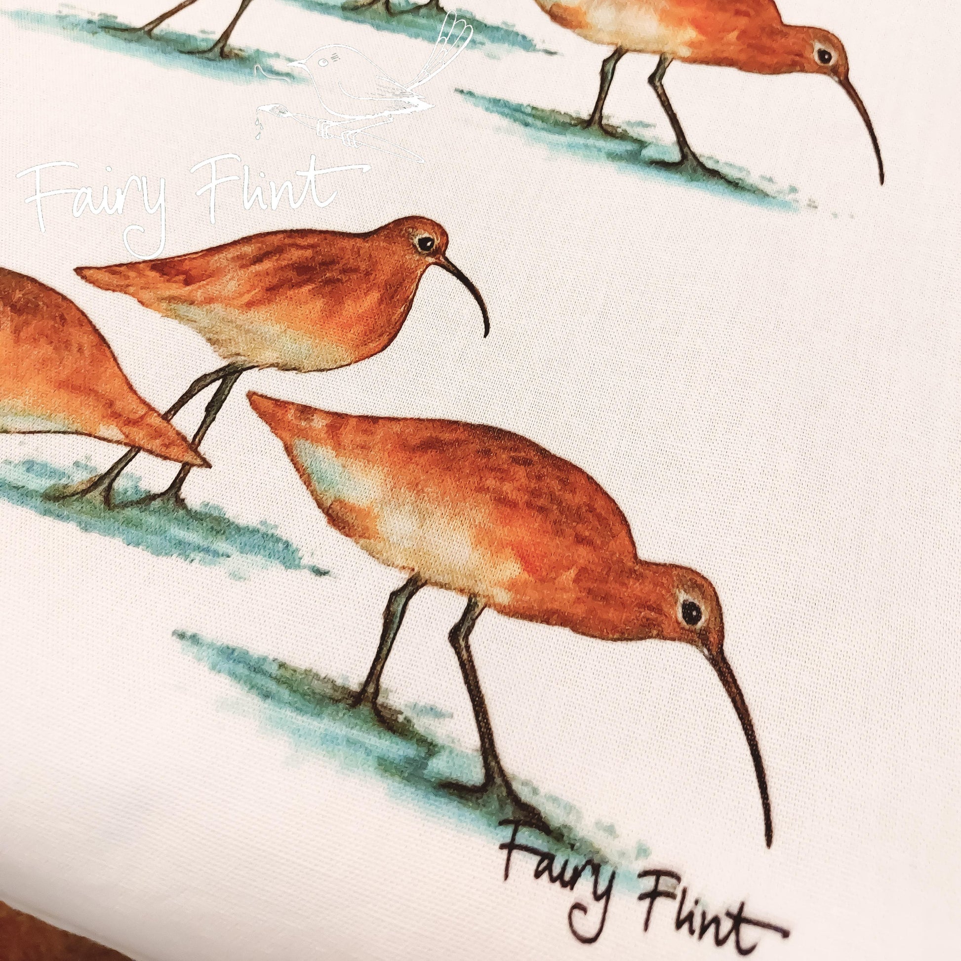 Tea towel with Curlew painting by Fairy Flint, printed withy eco friendly inks, photoshoot at Eaton Manor, Shropshire