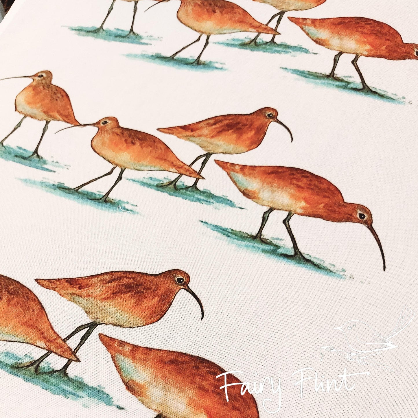 Tea towel with Curlew painting by Fairy Flint, printed withy eco friendly inks, photoshoot at Eaton Manor, Shropshire