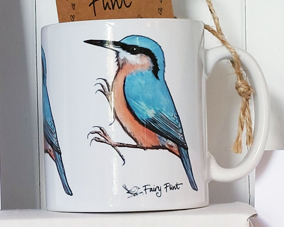 Ceramic mug with nuthatch by Fairy Flint 