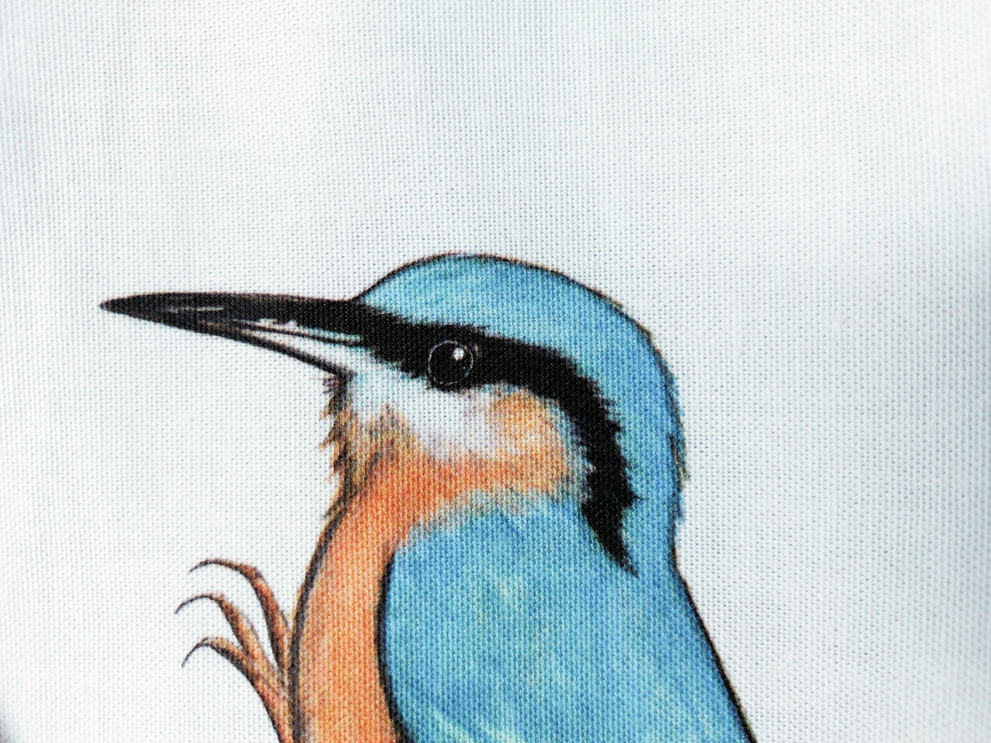 Detail of nuthatch tea towel by Fairy Flint 