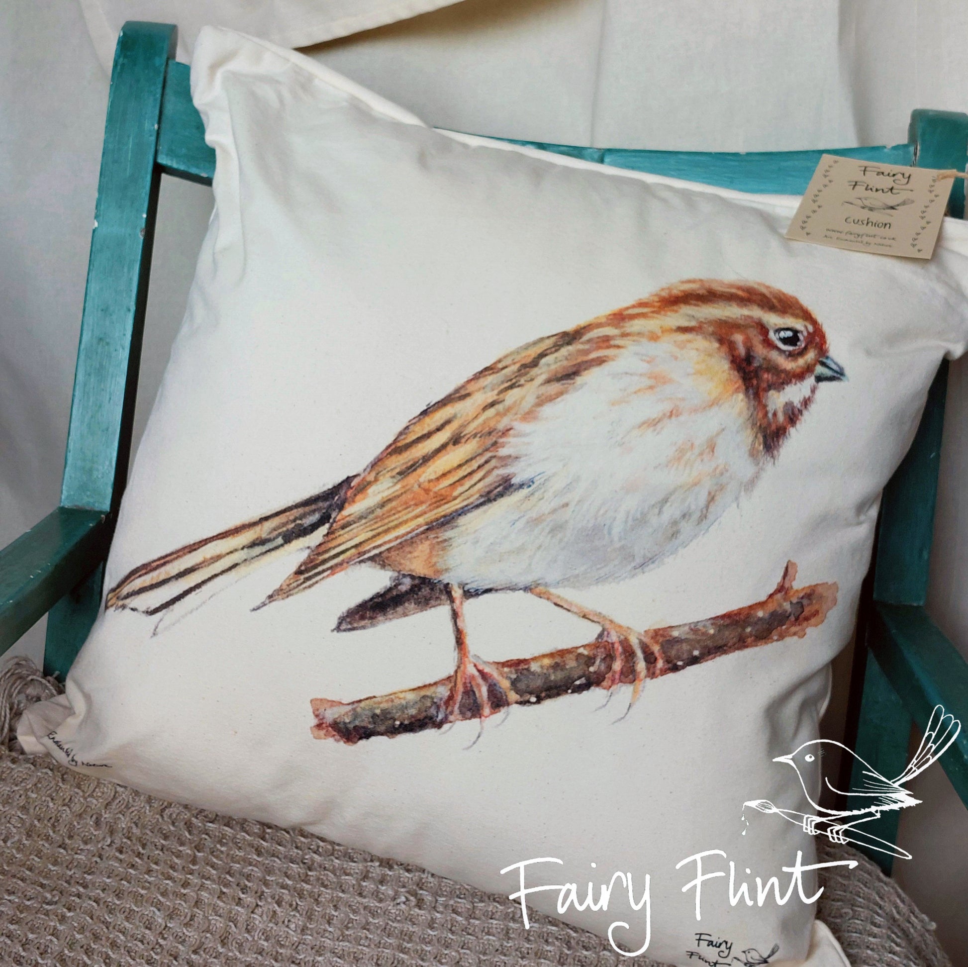 Reed Bunting Cushion by Fairy Flint 